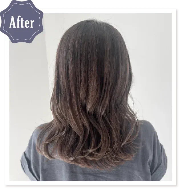 褪色した髪に、黄色味抑えツヤ感たっぷりのカラーです